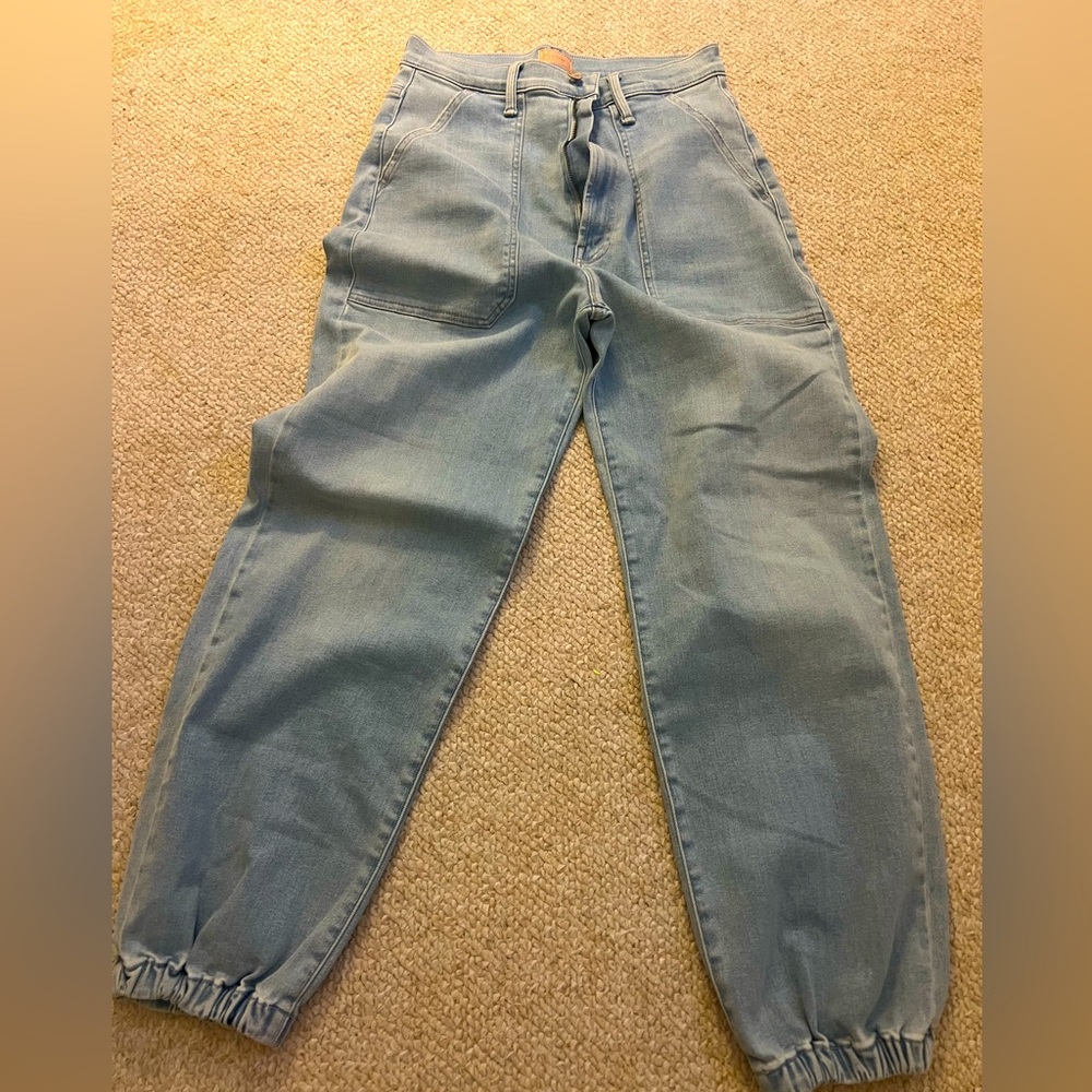 MOTHER Wrapper Patch Springy Cotton Blend High Rise Straight Jean.  Size 29